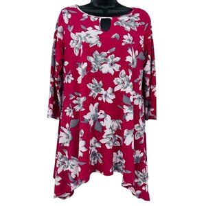 Clara Sun Woo Women's Floral 3/4 Sleeve Tunic Top‎ Size S Shark Bite Hem